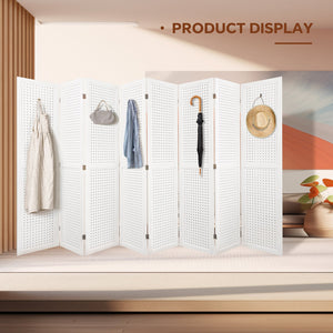 English Elm 8 Panel Pegboard Room Divider 5.6ft Folding Wooden Privacy Screen Freestanding Display White W2701P189940
