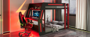 English Elm Full-size Gaming Loft Bed with Integrated Rgb Desk Usb Ports and Esports Frame Red LT000239AAR