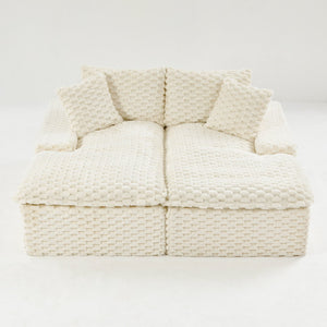 English Elm White Turtle Velvet Double Chaise Lounge - Plush Modular Sofa With Compressed Sponge & Pillows W3371S00038-GIGA