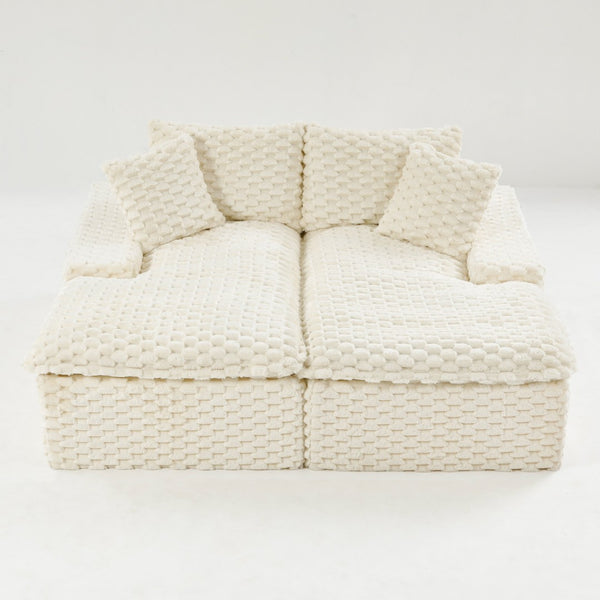 English Elm White Turtle Velvet Double Chaise Lounge - Plush Modular Sofa With Compressed Sponge & Pillows W3371S00038-GIGA