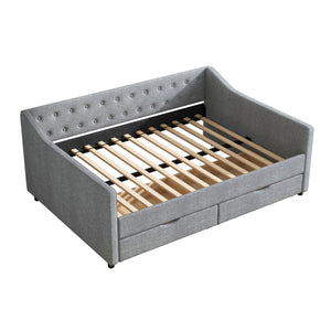 English Elm Full Size Daybed With Storage Drawers – Elegant Tufted Sofa Bed In Light Grey For Versatile Living W2336S00033