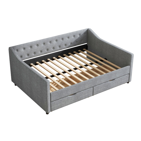 English Elm Full Size Daybed With Storage Drawers – Elegant Tufted Sofa Bed In Light Grey For Versatile Living W2336S00033