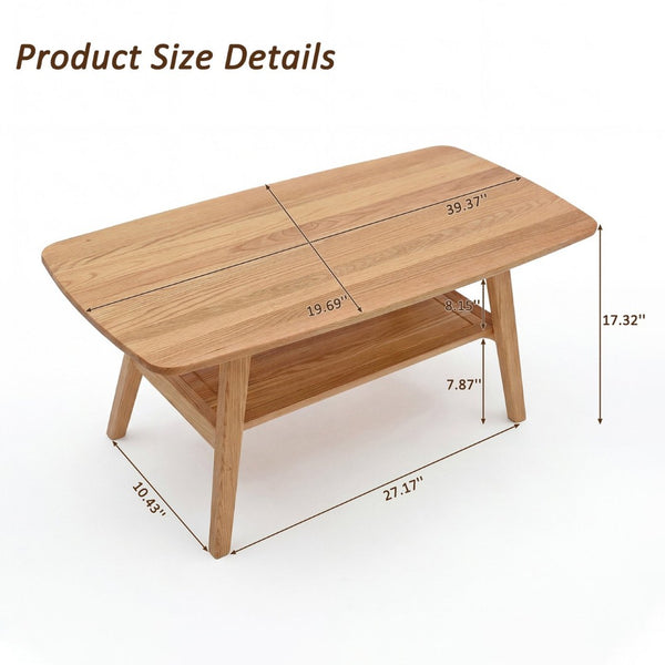 English Elm Mid Century Modern Solid Oak Two Tier Coffee Table with Open Shelf for Living Room Wood W3204P469106