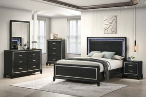 English Elm Modern Queen Platform Bed with Built in Led Headboard Matte Black Minimalist Frame B011S02075