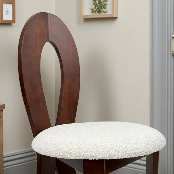 English Elm Dining Chairs Set Of 2 - Elegant Pure White Teddy Velvet With Deep Walnut Frame & Unique Backrest Design W2700P338556