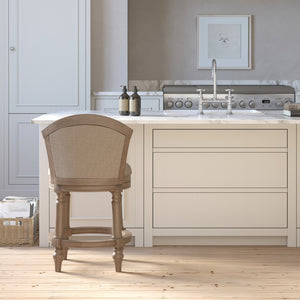 English Elm 26" Farmhouse Barrel Back Swivel Counterstool Upholstered Wood Frame Kitchen Island Seating Gray B2751P436472