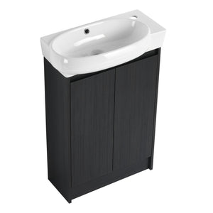 English Elm 23" Freestanding Bathroom Vanity with Ceramic Vessel Sink, Soft-Close Doors, Adjustable Shelf Storage Black Chestnut W999P206107