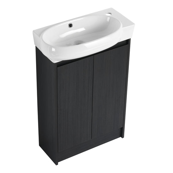 English Elm 23" Freestanding Bathroom Vanity with Ceramic Vessel Sink, Soft-Close Doors, Adjustable Shelf Storage Black Chestnut W999P206107