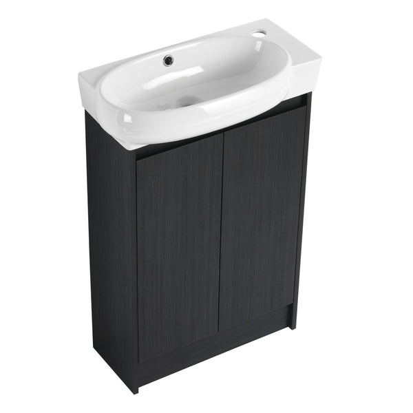 English Elm 23" Freestanding Ceramic Vessel Sink Vanity with Soft Close Cabinet and Wall Rack Black Chestnut,Glossy White W999S00492