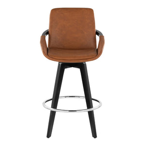 English Elm Fixed-height Swivel Counter Stools with Faux Leather Seats and Chrome Footrest Set of 2 B202S01807