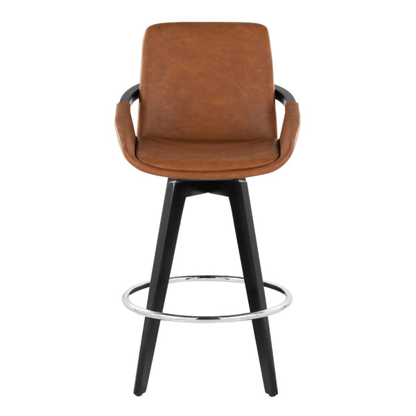 English Elm Fixed-height Swivel Counter Stools with Faux Leather Seats and Chrome Footrest Set of 2 B202S01807