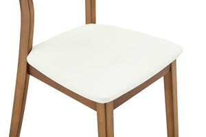 English Elm 2 Solid Walnut Toned Wood Dining Chairs Gray Fabric Seat Hollowed Backrest Modern Walnut,White W1151P455539