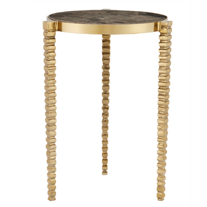 Corrado Cappuccino Marble Accent Table with Polished Brass Legs – Modern Elegance for Your Space