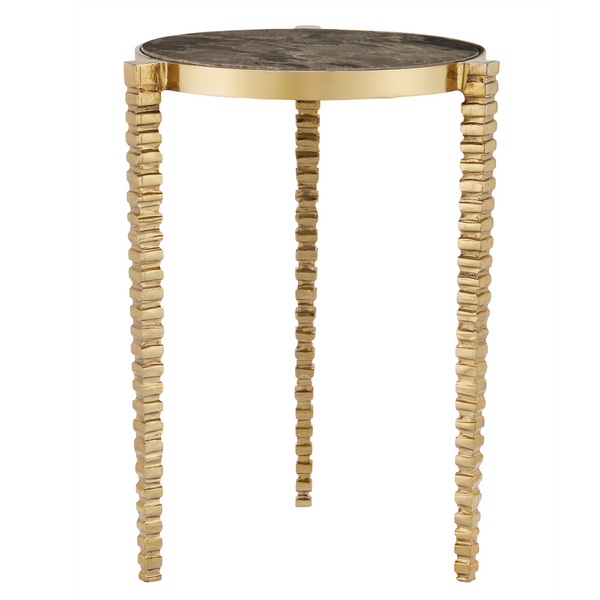 Corrado Cappuccino Marble Accent Table with Polished Brass Legs – Modern Elegance for Your Space
