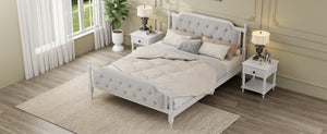 English Elm Traditional Solid Wood Bed Frame with Tufted Upholstered Headboard, No Box Spring Needed, Sturdy Support Antique White 83.1 L x 15.5 W x 5.1 H BS701P242647K