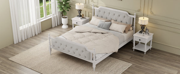 English Elm Traditional Solid Wood Bed Frame with Tufted Upholstered Headboard, No Box Spring Needed, Sturdy Support Antique White 83.1 L x 15.5 W x 5.1 H BS701P242647K