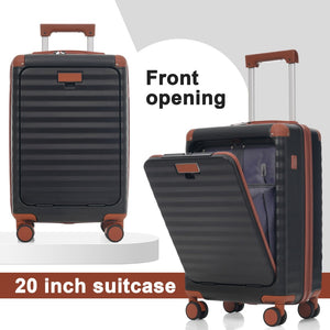English Elm Luggage 5 Piece Abs Hardshell Travel Set with Usb Port Spinner Wheels and Tsa Lock Black Brown N732P265290B