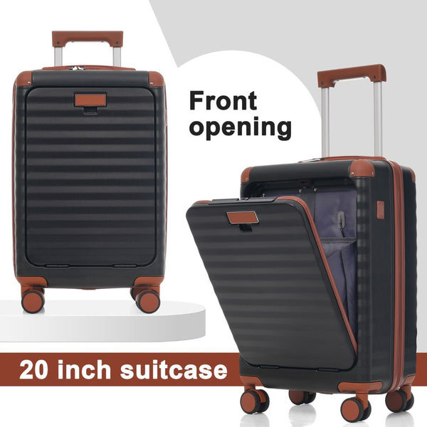 English Elm Luggage 5 Piece Abs Hardshell Travel Set with Usb Port Spinner Wheels and Tsa Lock Black Brown N732P265290B