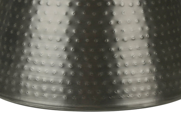 English Elm Accent Drum End Table with Hammered Metal Finish — 22" Handcrafted Cone Shape for Chic Living Spaces Silver 23 L x 23 W x 19 H B2710P219460