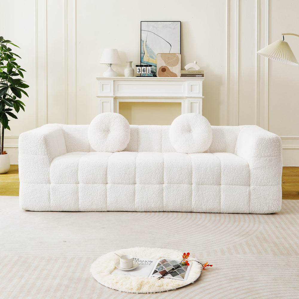 English Elm 84.6-inch Cloud Sofa with Lychee-Textured Long-Pile Polyester, Plush High-Density Foam Comfort Beige W834P366230
