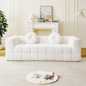 English Elm 84.6-inch Cloud Sofa with Lychee-Textured Long-Pile Polyester, Plush High-Density Foam Comfort Beige W834P366230