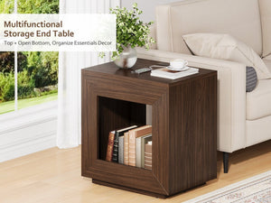 English Elm Rustic Wood End Table With 2-Tier Design, Integrated Charging & Led Lighting For Stylish Storage W1550P330031-GIGA