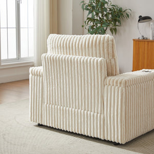 English Elm 42.5-inch corduroy single recliner with cup holder, storage ottoman, plush back pillow for lounging Beige W834P375116
