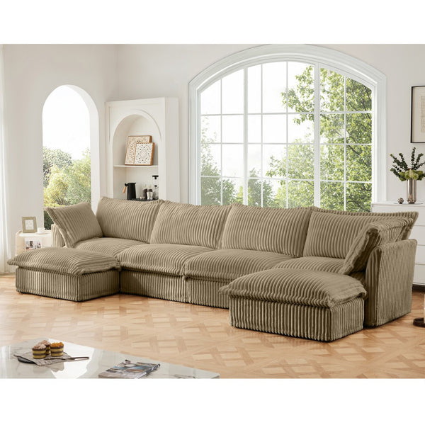 English Elm Slipcovered U-Shape Sectional Sofa With Soft Camel Corduroy, Removable Covers & Modular Design Options W3041S00071-GIGA