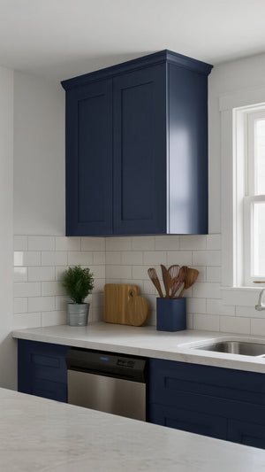 English Elm Navy Shaker Solid Wood Wall Cabinet Soft Close Double Door Kitchen Bath Storage T2950P479973