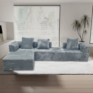 English Elm Modular Light Grey 4-Seat Plush Sectional Sofa with Ottoman, Oversized Chaise, CertiPUR-US Foam W3341P329079