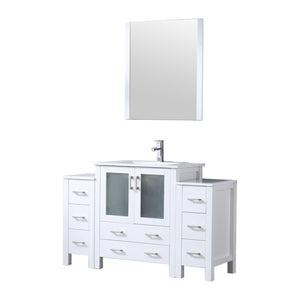 English Elm White 54" Bath Vanity with Side Cabinets, Chrome Faucet, Scratch-Resist Ceramic Top & 28" Mirror B2731S01372