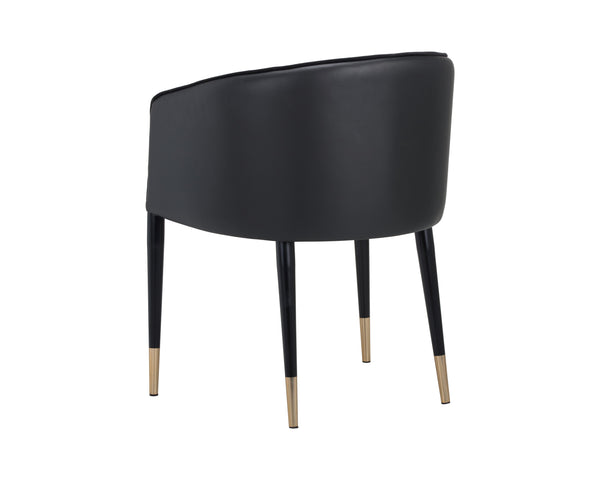 Sunpan Asher Dining Armchair - Modern Barrel Back Design with Black Steel Legs and Elegant Gold Foot Caps Abbington Black / Napa Black