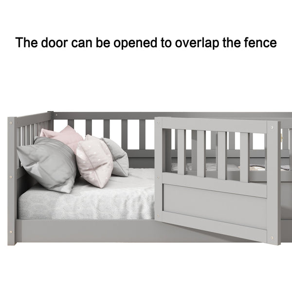 English Elm Full Montessori Floor Bed Frame For Kids - Secure, Low-Profile Design In Gray For Safe Play & Sleep W1858P164934