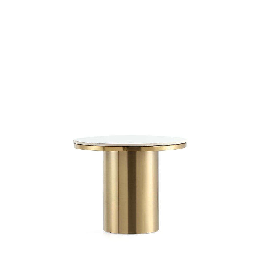 English Elm Glenn Gold Sintered Stone Top End Table – 19.7" Round Top, Modern Gold Stainless Steel Base, Elegant Decor B365S00102