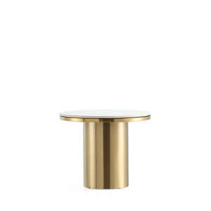 English Elm Glenn Gold Sintered Stone Top End Table – 19.7" Round Top, Modern Gold Stainless Steel Base, Elegant Decor B365S00102