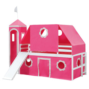 English Elm Twin Castle Loft Bed with Slide Tent Tower and Play Space for Kids Rooms Pink N708P249511H