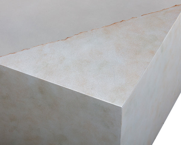 Sunpan Kyson Industrial Coffee Table in Natural Grey Concrete with Silver Foil Design for Modern Spaces