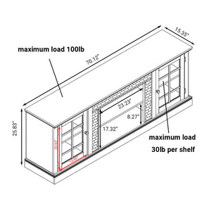 English Elm 70" Modern TV Stand with 23" Electric Fireplace, Faux Stone Mantel, Ample Storage & Cable Management Grey W2275S00024