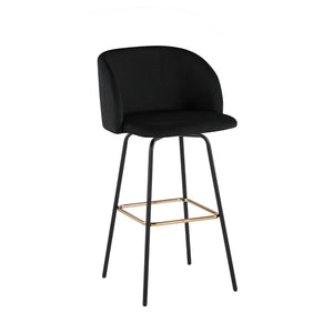 English Elm Fixed-height Swivel Barstools Velvet Seat Gold Footrest Glam Kitchen Island Set of 2 Black B202S01908