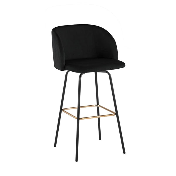 English Elm Fixed-height Swivel Barstools Velvet Seat Gold Footrest Glam Kitchen Island Set of 2 Black B202S01908