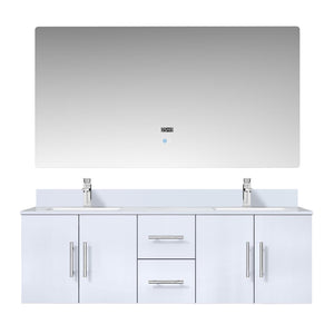 English Elm Glossy Double 60 in. White Bath Vanity with Scratch-Resistant Marble Top, Chrome Faucets, LED Mirror B2731S01017