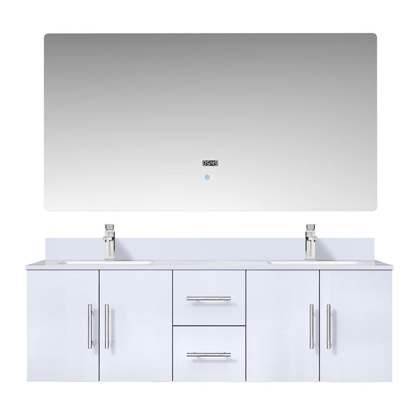 English Elm Glossy Double 60 in. White Bath Vanity with Scratch-Resistant Marble Top, Chrome Faucets, LED Mirror B2731S01017