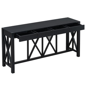 English Elm U_Style 60'' Acacia Veneer Console Table - Stylish X-Base With 4 Drawers & Open Shelf For Versatile Storage N711P289747B-GIGA