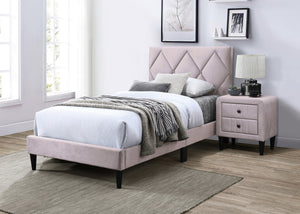 English Elm Twin Velvet Upholstered Bed with Adjustable Headboard, Diamond Tufted Design & 12-Slat Support System Light Pink 46 L x 29 W x 6 H B011P190166