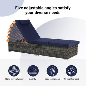 English Elm Outdoor Pe Rattan Chaise Loungers Set of 2 with Cushions Poolside Patio Resort Style Dark Blue W874P266305