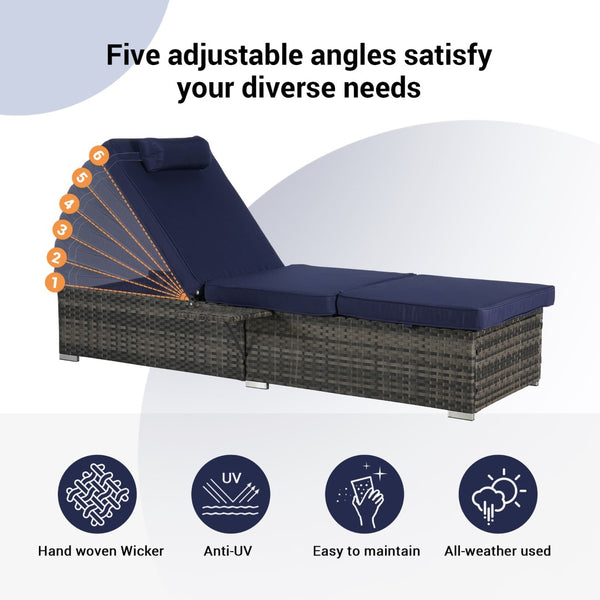 English Elm Outdoor Pe Rattan Chaise Loungers Set of 2 with Cushions Poolside Patio Resort Style Dark Blue W874P266305