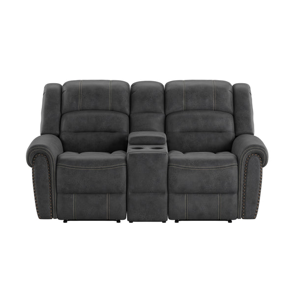 English Elm Wallace & Bay - Gray Reclining Console Loveseat in Slate Gray Fabric — Traditional Style, Easy-Care, Plush Seating for Living Rooms (79" Wide) B361P384421