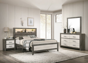 English Elm 1pc Two-Tone 6-Drawer Dresser 58.3" Wide Gray Beige Modern Bedside Storage Metal Pull Handles B2741P343803