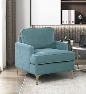 English Elm Modern Comfort Accent Chair with Chenille Upholstery, Brushed Gold Metal Legs, Durable Plywood Frame Peacock 29 L x 23 W x 26 H B011P308019