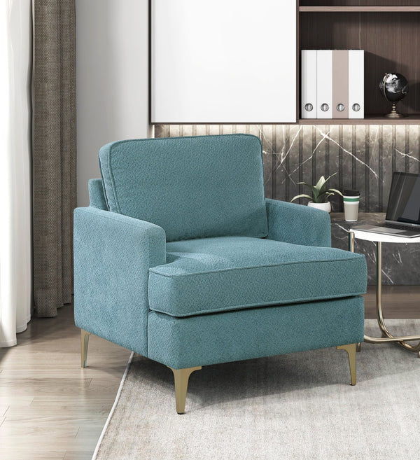 English Elm Modern Comfort Accent Chair with Chenille Upholstery, Brushed Gold Metal Legs, Durable Plywood Frame Peacock 29 L x 23 W x 26 H B011P308019